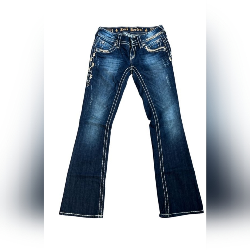 Rock Revival Amy boot jeans embroidered distressed bing jeans size 26